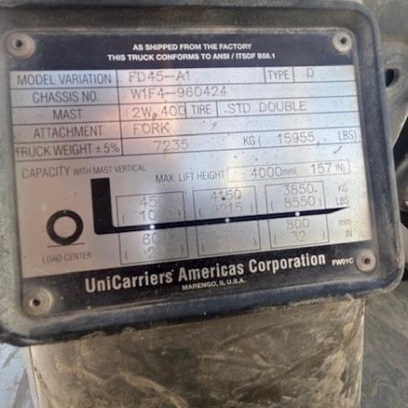 2014 TCM FD45-A1 Pneumatic Tire Forklift