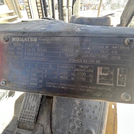 2016 Komatsu FG25T-16 Pneumatic Tire Forklift